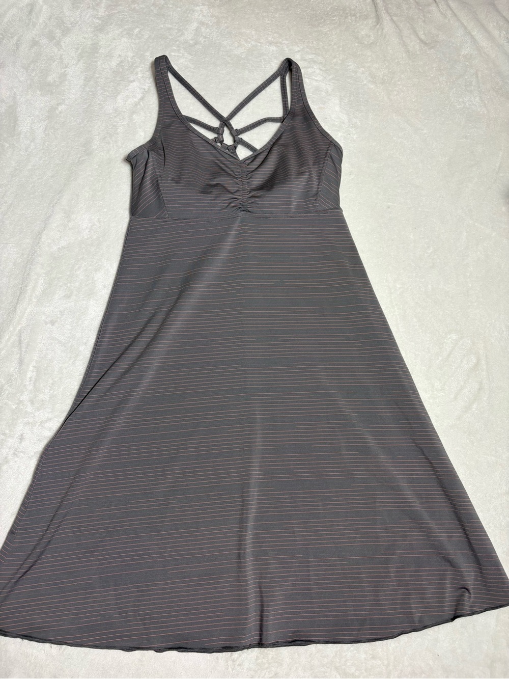 Prana Strappy Back Athletic Midi Dress Gray Pink Stripe Size Small